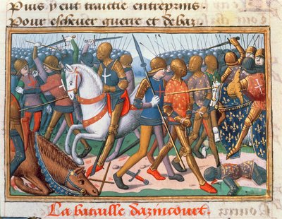 De Slag bij Agincourt, 1415, uit de Vigil van Karel VII, ca. 1484 door Martial de Paris